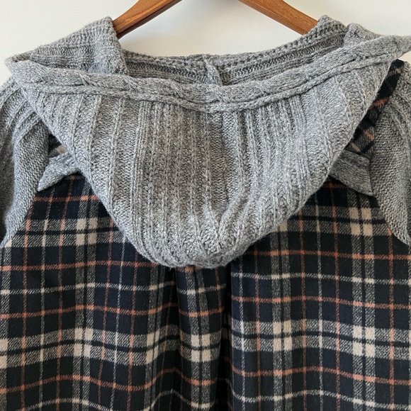 Moth (Anthropologie) Derry Cable Knit Wool Plaid Flannel Hooded Sweater Jacket - Picture 9 of 13